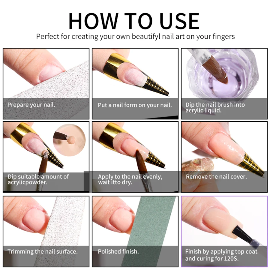 Nail Acrylic Powder Kit Professional Nail Art DIY Extended Mold Acrylic Gel Set Nail Glitter Powder 3D Nail Tips Carving Tools