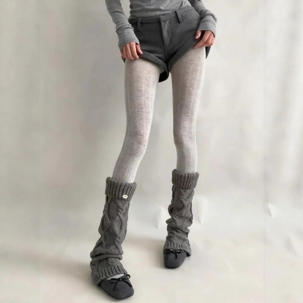 Essential Strumpfhose mit Polka-Dot-Muster, gerippte Textur, Baumwollmaterial, oberschenkelhohe Strümpfe, modische, bequeme Leggings – Detail 11
