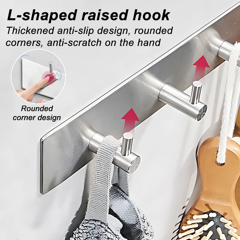 Stainless Steel Self-Adhesive Hooks Towel Holder Coat Hooks Strong Hardware Hanging Hook Metal Sticky Hooks Bathroom Accessories