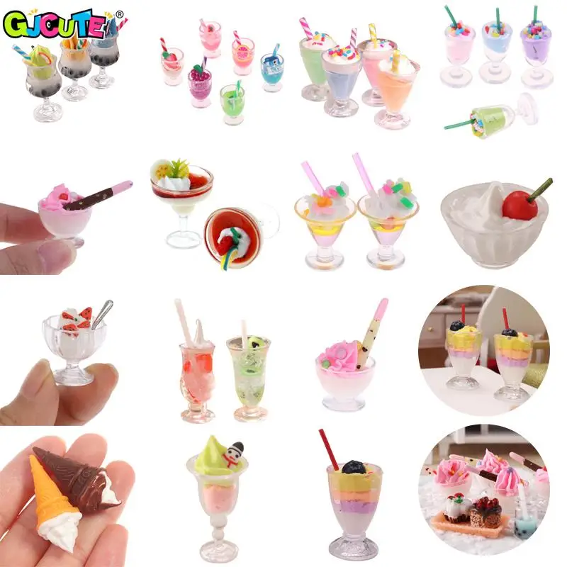 

Miniature Dollhouse Cute Milkshake Yogurt Juice Candy Sugar Ice Cream Cup Pretend Play Food For Pretend Play Kitchen Decor Toys