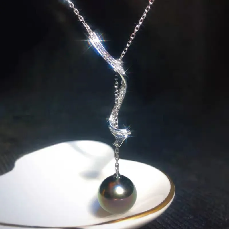 new design 10mm south sea black round pearl pendant necklace  jewelry  necklace  silver 925 jewelry  vintage