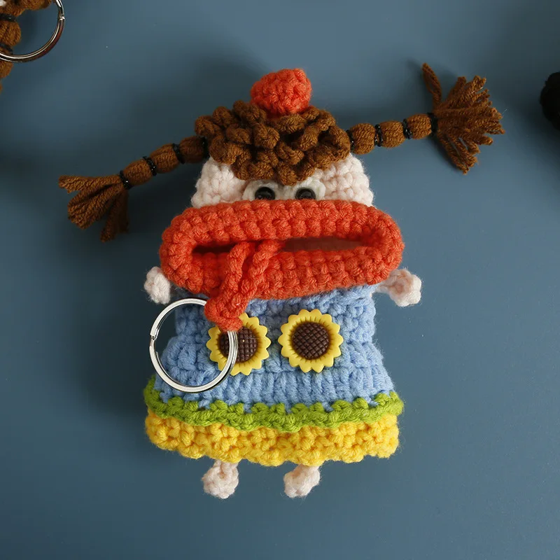 Funny Fruit Series Sausage Mouth Doll Keyrings Cute Sausage Mouth Doll Crochet Bag Keychain For Car Keys Holder Custom Accessory