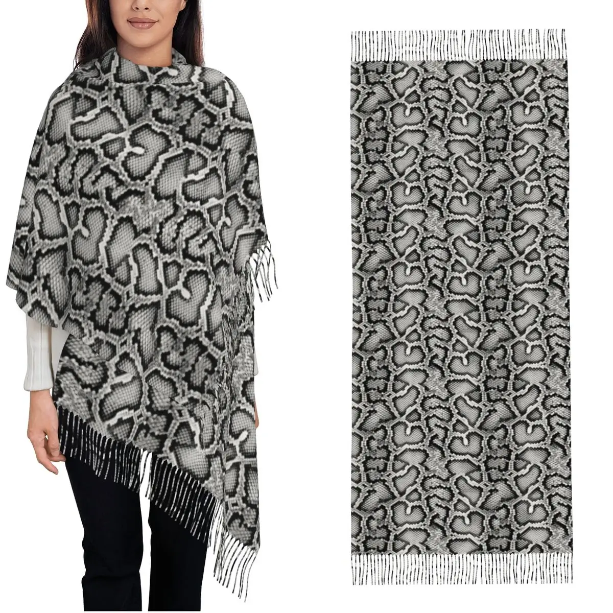 Women's Tassel Scarf Python Snake Skin Large Super Soft Shawl Wrap Gifts Cashmere Scarf