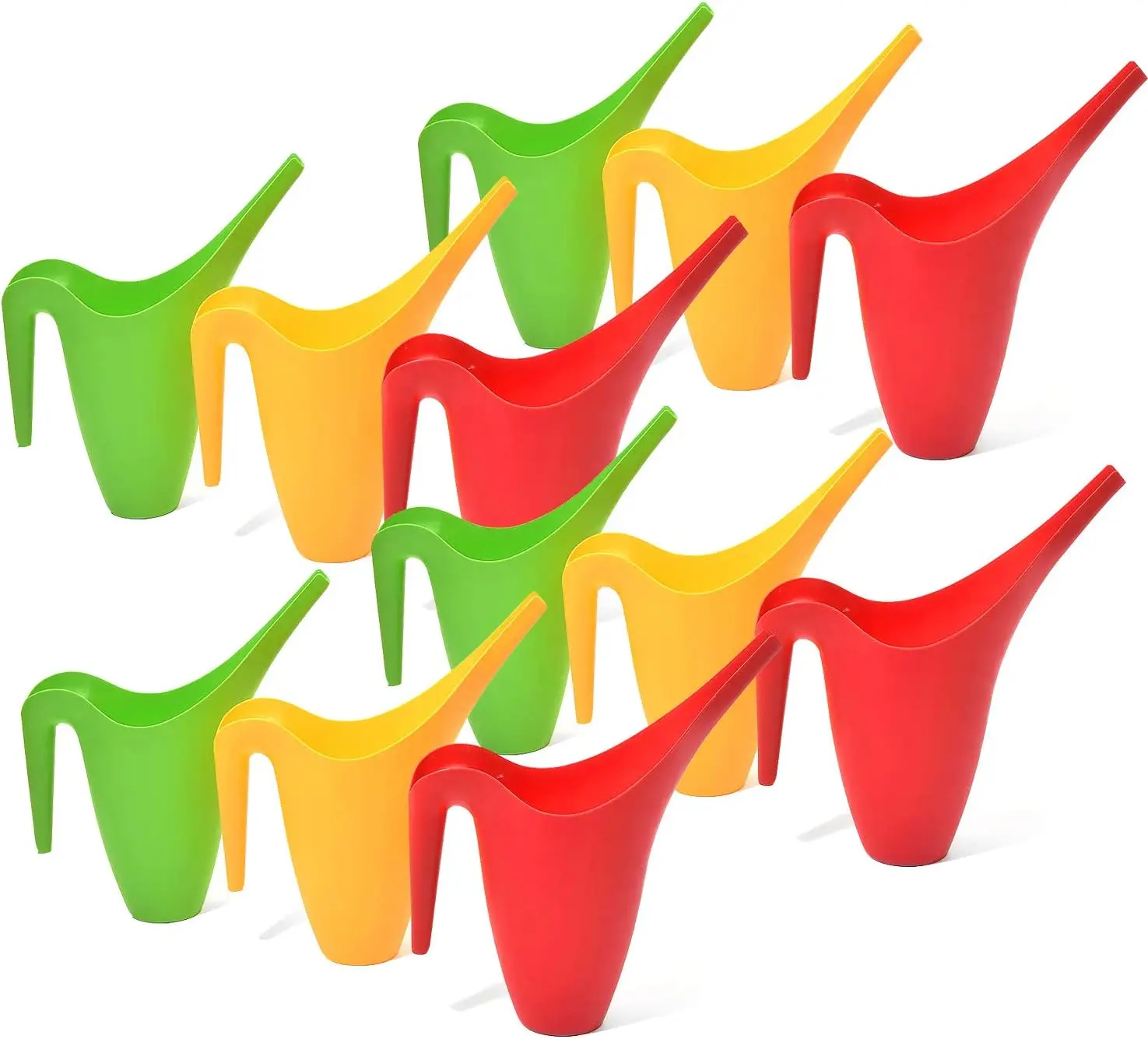 

Набор из 12 лейок для полива растений (для дома и улицы), разные цвета (красный, зеленый, желтый), объем 2 литра