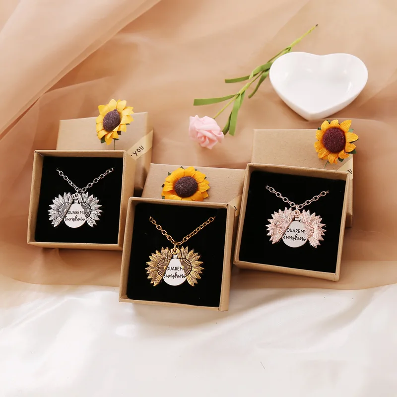 Vintage Sunflower Charm Necklace You Are My Sunshine Pendant Jewelry Inspirational Jewelry Gift for Women Girls