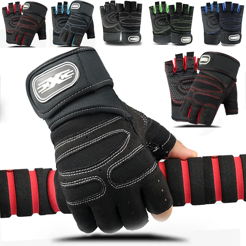 Fitness Gym Gloves for Men Women Wrist Guard Outdoor Sports Cycling Hiking Exercise Training Workout Long Wrist Fingerless Glove