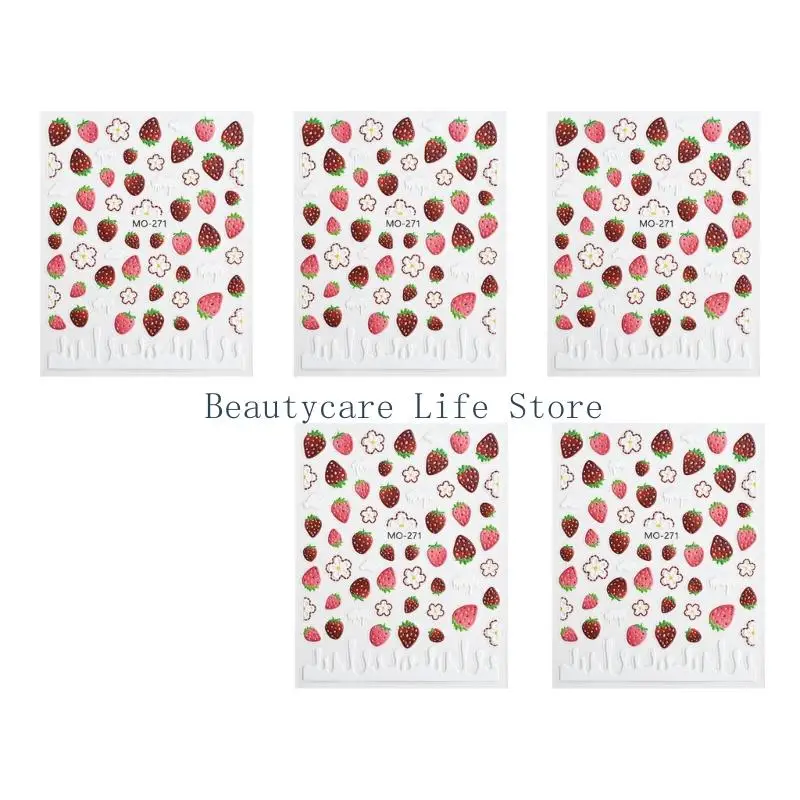 652c 5pcs pegatinas uñas verano 5 obras arte frutas calcomanías uñas fáciles e instantáneamente aplicar