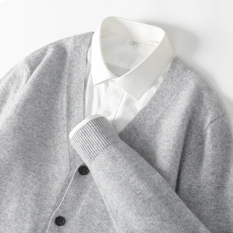 

Loose Men's Pure Open Cardigan V-Ne Knitted Sweater Outerwear Casual Sle Long Sve Breathable Comfortable Autumn Winter...