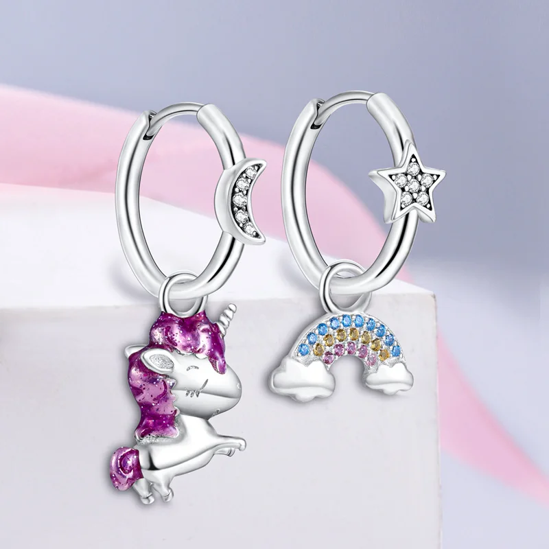 Women\'s Sweet And Romantic 925 Sterling Silver Rainbow Horse Clouds Design Trendy Earrings Wedding Party Delicate Jewelry Gifts