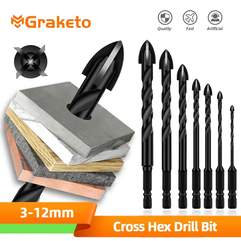 Foret à carrelage hexagonal croisé pour verre, béton, céramique, ouvre-trou, carbure de tunstenon, jeu d'embouts en alliage dur, outils 3 4 5 6 8 10 12mm