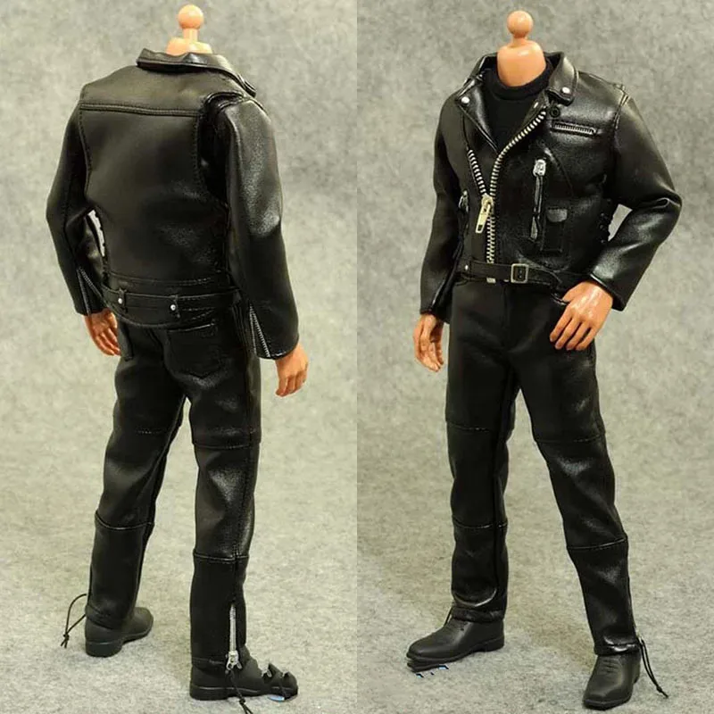 

ZYTOYS 1/6 Black Male Leather Jacket Coat Jeans Clothes Set Fit 12" Man Soldier Action Figure Body
