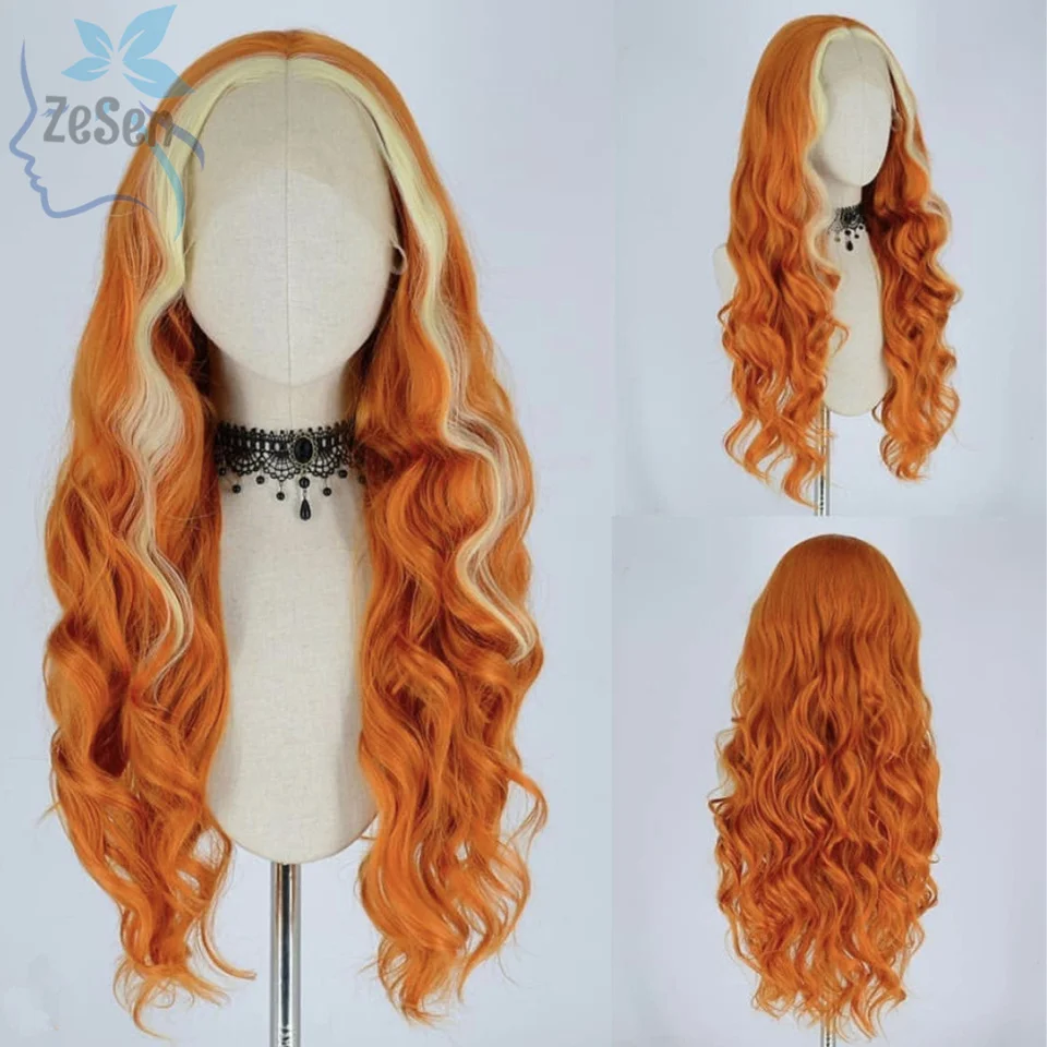 

Body Wave Lace Front Wigs Highlight Lace Frontal Wigs Synthetic Omber Orange Highlight Colored With Women With Baby Hair Daily