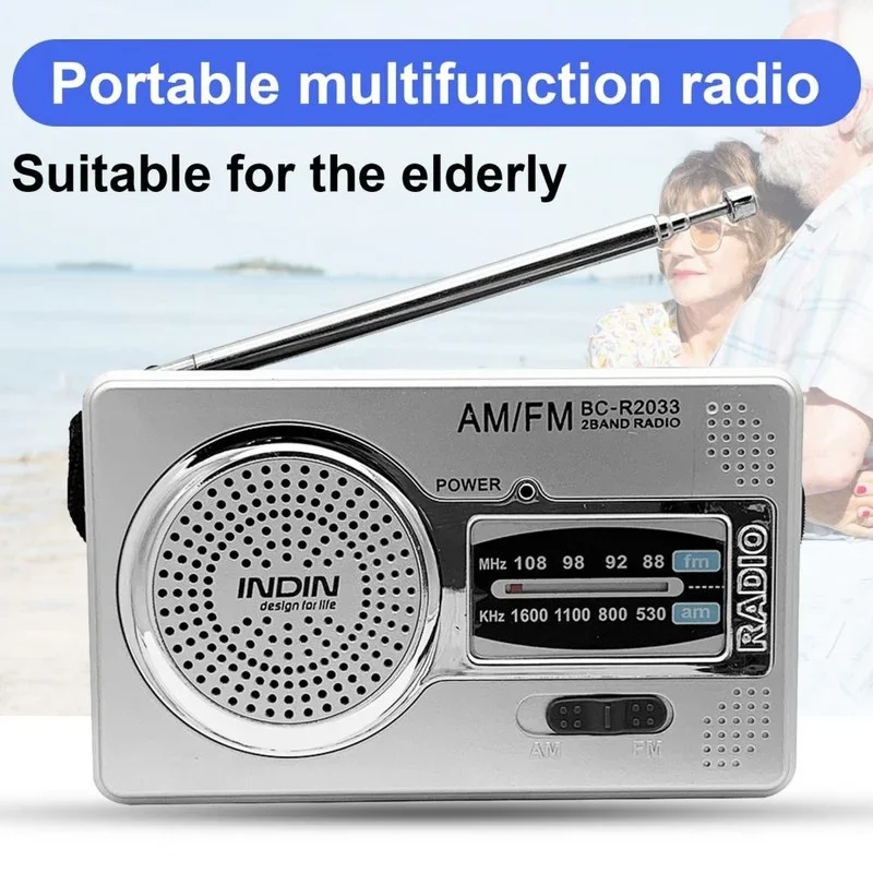 R2033 Pocket Size Low Power Consumption Built-in Speaker Full Band Mini Radio AM FM Recorder for Home Retractable Antenna