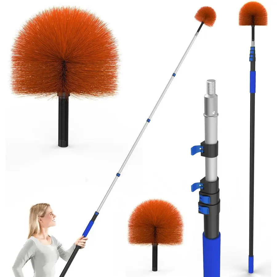 

Reach Cobweb Duster, Outdoor Spider Web Cleaner Brush with 520FT Telescoping Extension Pole, Aluminium Heavy Duty, Medium Stiff