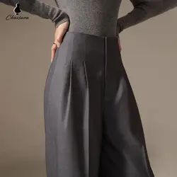 Pantalon taille haute à jambes larges pour femme, effet drapé, pantalon long taille serrée, toboggan imbibé, nouveau, printemps 2024