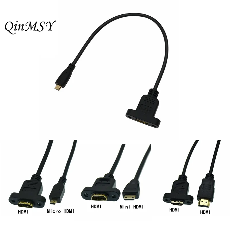 30cm Micro&Mini HDMI-kompatybilny męski na HDMI Micro HDMI żeńskie złącze przedłużające śruba blokada do montażu na panelu kabel kamery HD AV