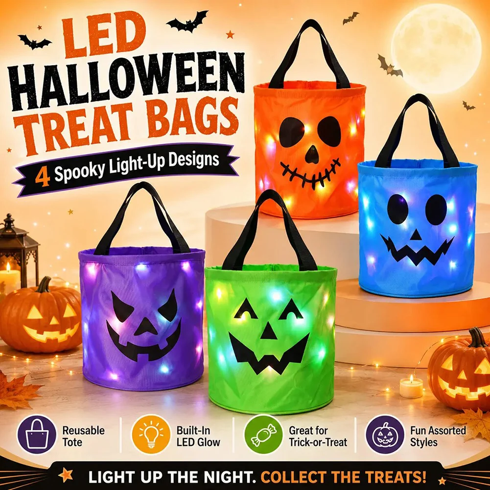 Diy Halloween Electronics - 4pcs Candy Bucket Bag,Halloween LED Illuminated