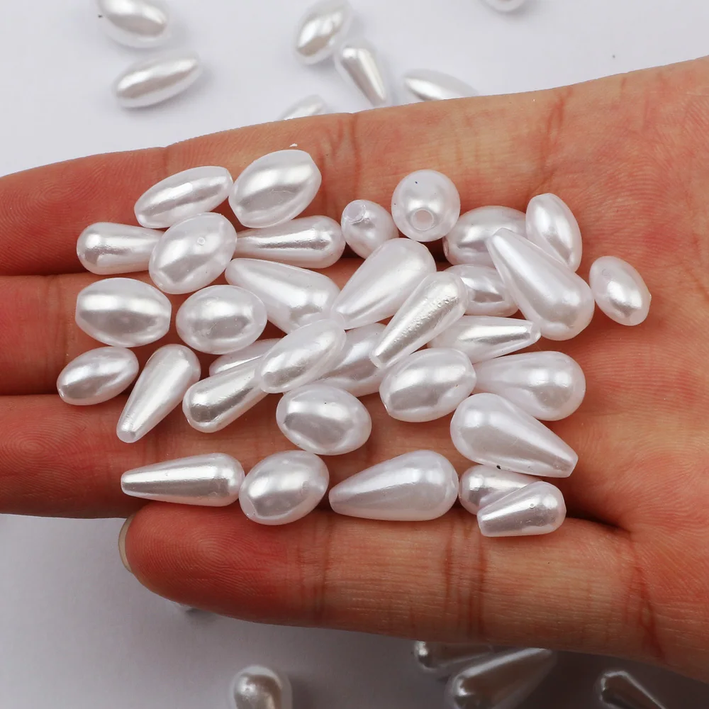 50/100/200pcs White Imitation Pearl Beads Teardrop Acrylic Loose Spacer Beads For Jewelry Making Diy Bracelet Necklace Handamde