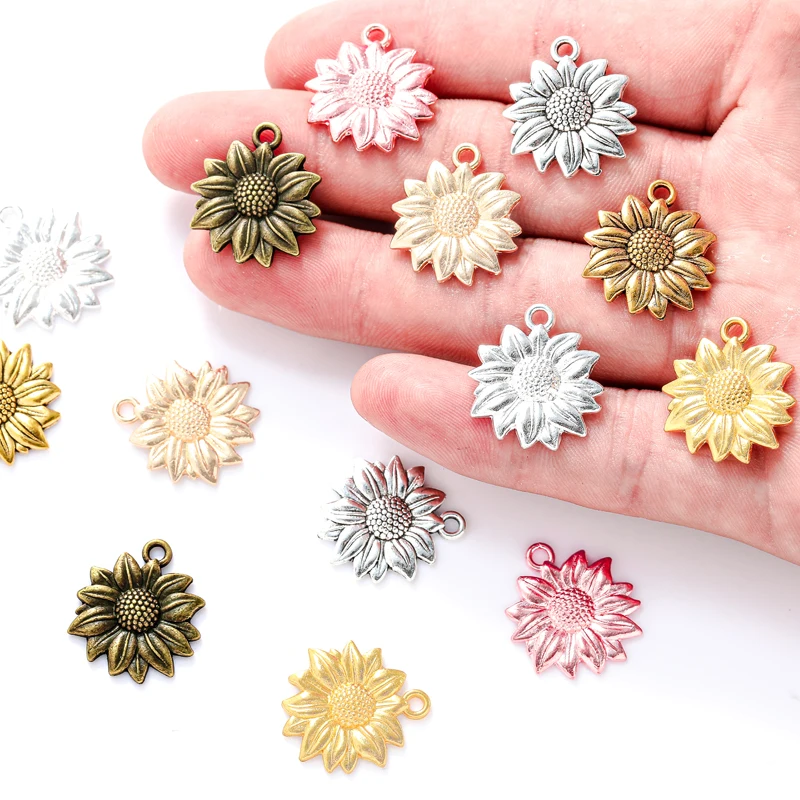 10pcs 7 Color Sunflower Charm for Bracelet Necklace earring Pendant  DIY Handmade Jewelry Accessories 21*20mm Q1164