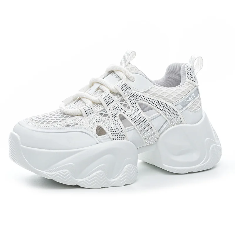 

7 см воздушная сетка из искусственной кожи, синтетические туфли на плоской подошве, летние женские массивные кроссовки, тапочки на танкетке, кожаные блестящие сандалии из микрофибры, обувь