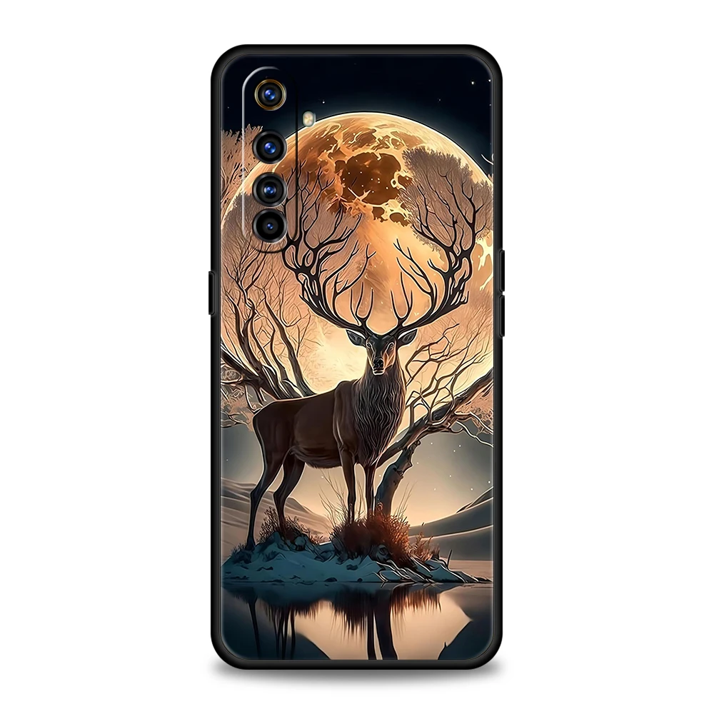 Realme 13 12 11 10 Pro Plus GT2 GT3 GT5 C67 C63 C55 C21 C25 C35 Pro 5G用ソフトTPU耐衝撃スマホケース、漫画風動物鹿柄