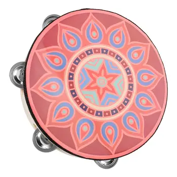 8 Inch Single Row Sturdy Stainless Steel Wood Hand Drum Tambourine Comfortable Grip Professional Percussion Musical Instrument