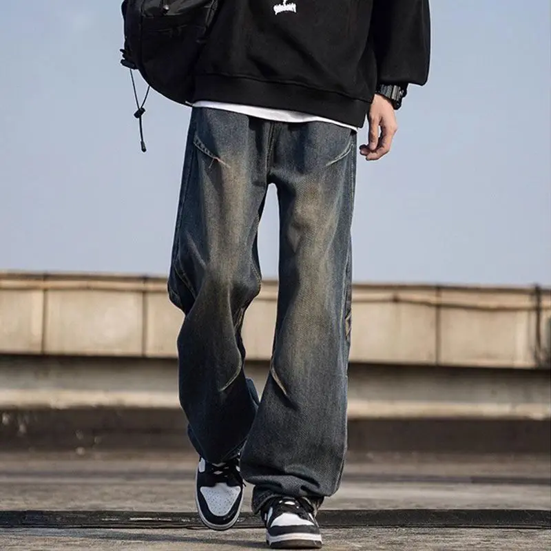 

Мужские широкие джинсы Waed American High Street Vibe, модный дизайн, свободный крой, повседневные, из смесового хлопка и полиэстера, на все сезоны