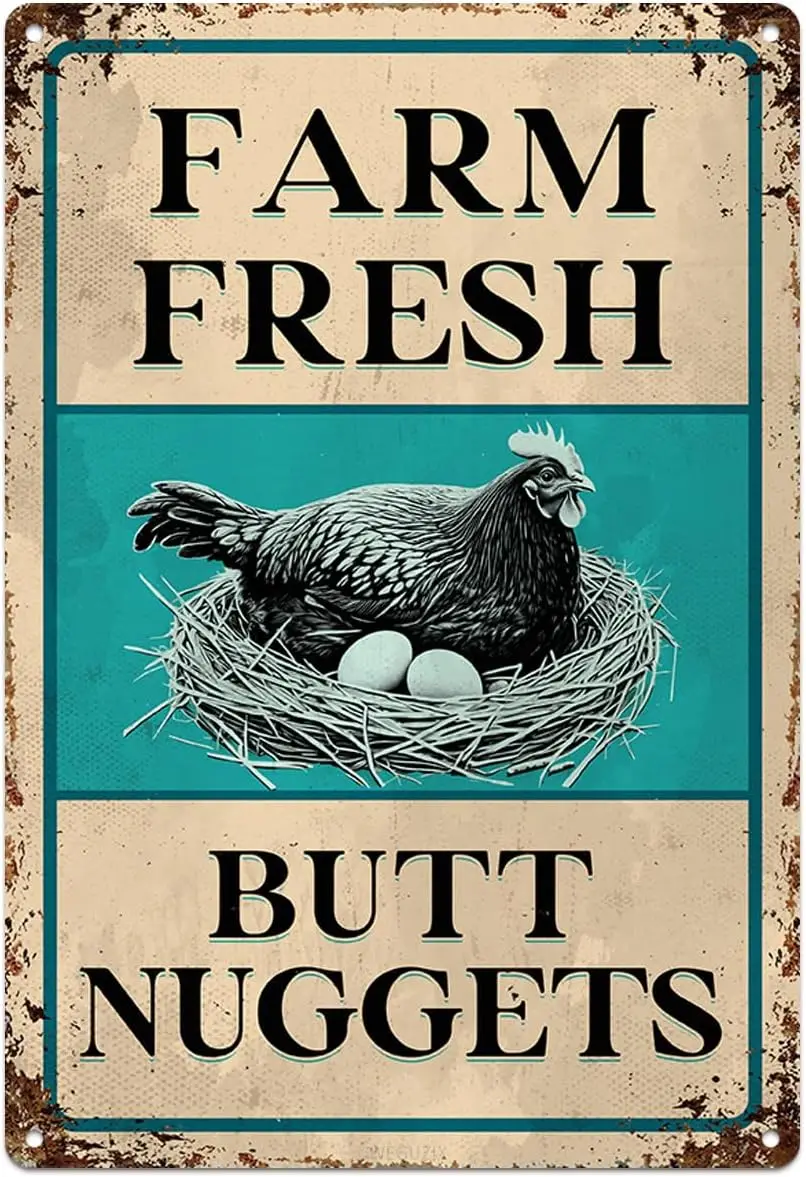 Funny Chicken Coop Metal Sign Farm Fresh Butt Nuggets Hen House Decor Outdoor Indoor Wall Panel Retro Vintage   Chickens Farm Ki