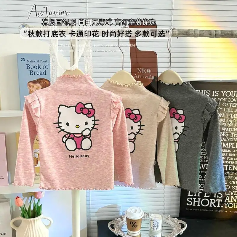 

Hot Sanrio Girl Coat Hello Kitty Kawaii Fashion Child Spring and Autumn Casual Base Layer Long-Sleeved Tops Children's Clothing