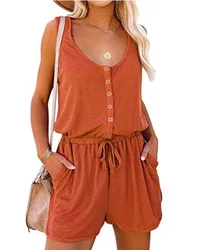 Fashion Sleeveless Mid Waist Lace Up For Women's Jumpsuit Summer Solid Color Casual Sports Simple Beach Female Vacation Jumpsuit