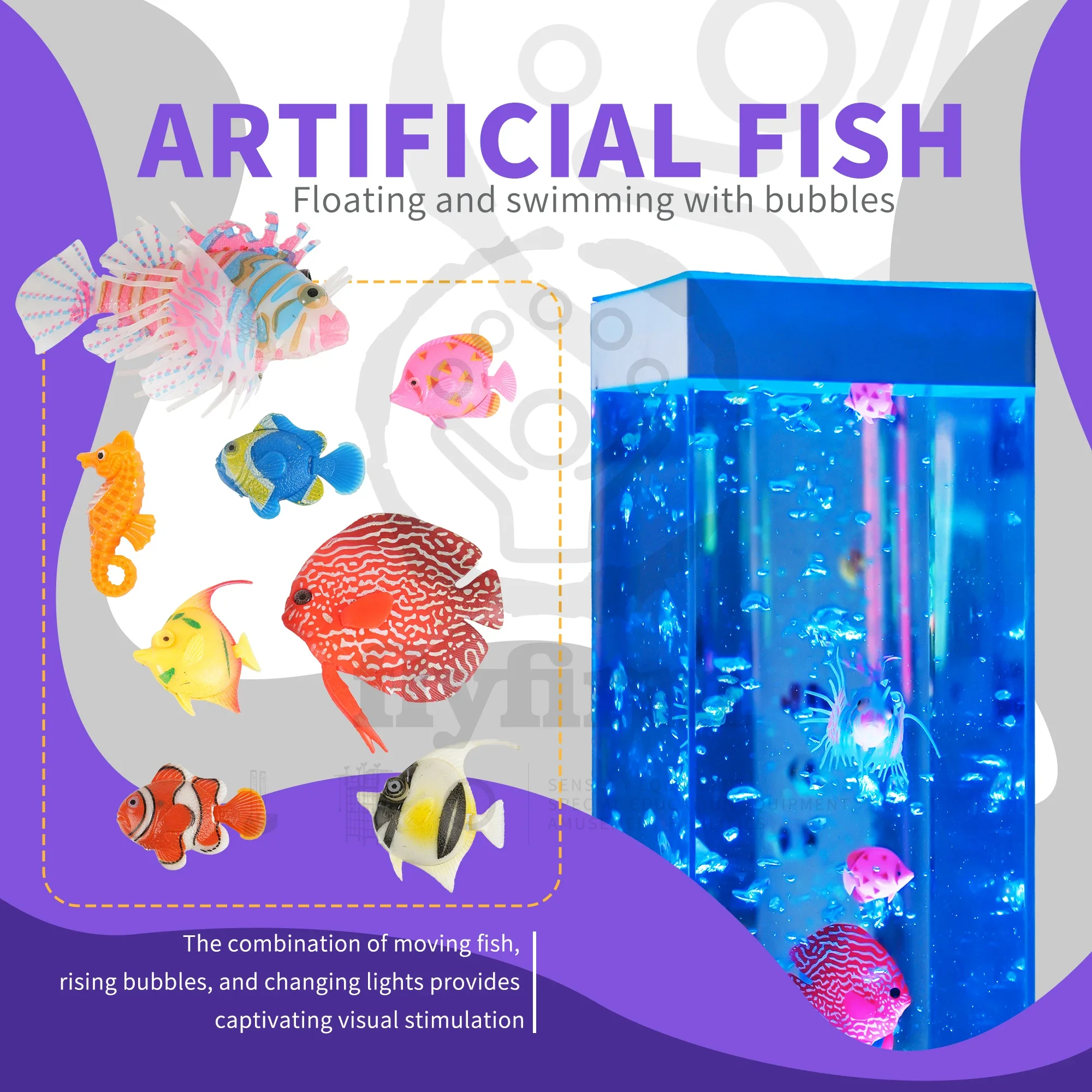 Flyfirm Colorful Sensory Bubble Lamp, Aquarium with 12 Artificial Fish for Home Decor,Ideal for Kids, Adults, ADHD & Autism