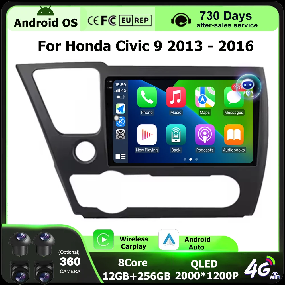 

Android 16 Auto For Honda Civic 9 2013 - 2016 Car Radio Multimedia Video Player GPS Navigation Tools Carplay 4G WIFI Head Unit