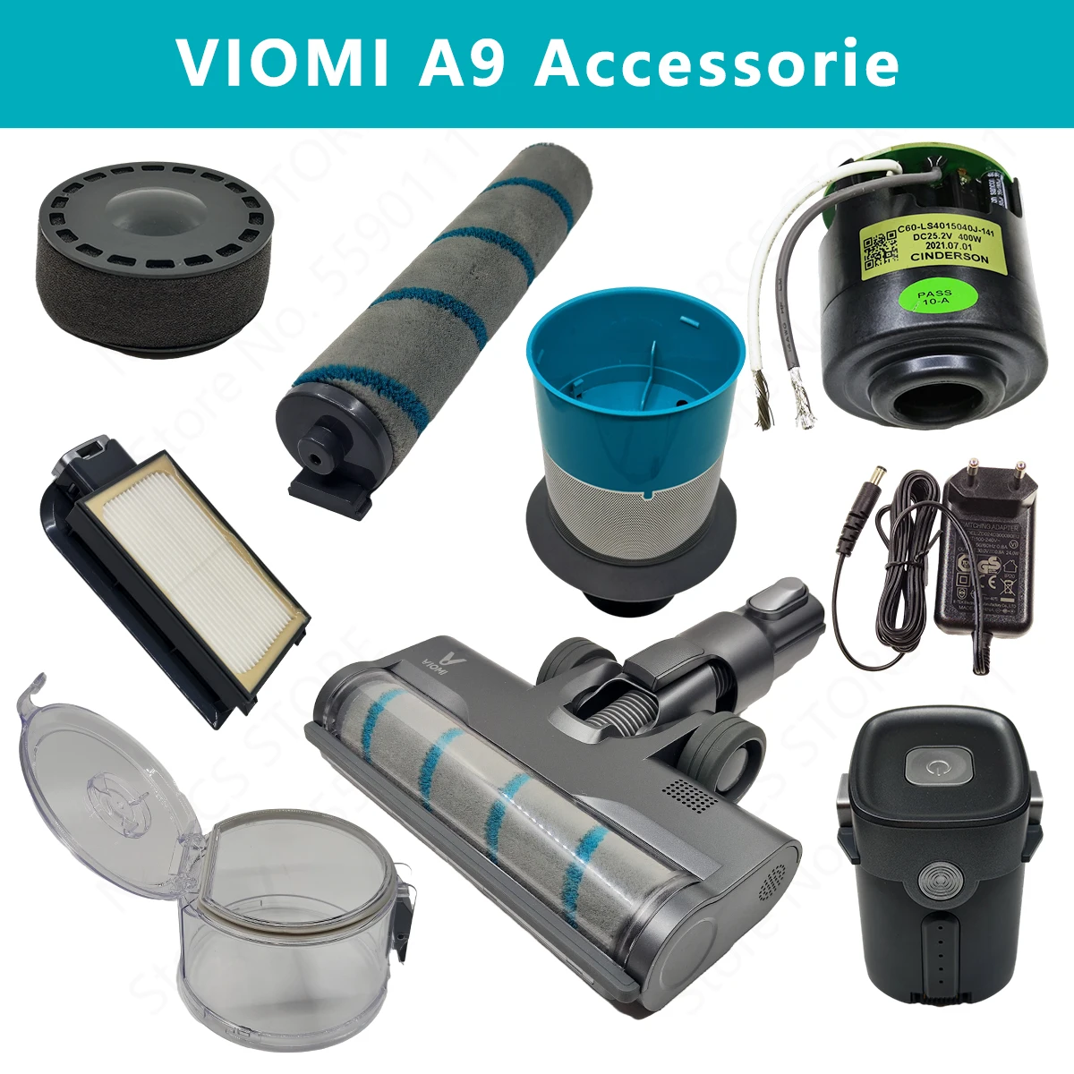 Original viomi a9 handheld sem fio aspirador de pó peças de reposição rolo escova filtro hepa copo poeira adaptador alimentação do motor accessorie