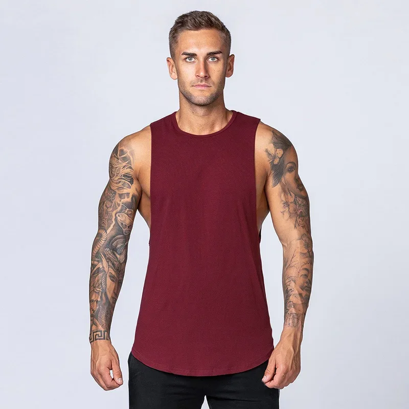 Men Running Vest Cotton Sleeveles Gym Tank Top Loose Fit Bodybuilding Workout weightlifting Summer Breathable Fitness Train Tops