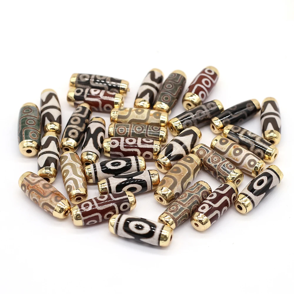 

Vintage Tibetan Dzi Agate Beads Natural Cylindrical Stones Punch Loose Beads for Jewelry Making DIY Necklace Earring Accessories