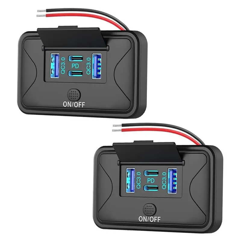 

【HOUSEHOLD GOODS】2PCS 3 Ports 12V RV USB Outlet 45.5W,PD3.0 Type-C Quick Charge& Dual USB A Port 3.1A Wall Mount Panel