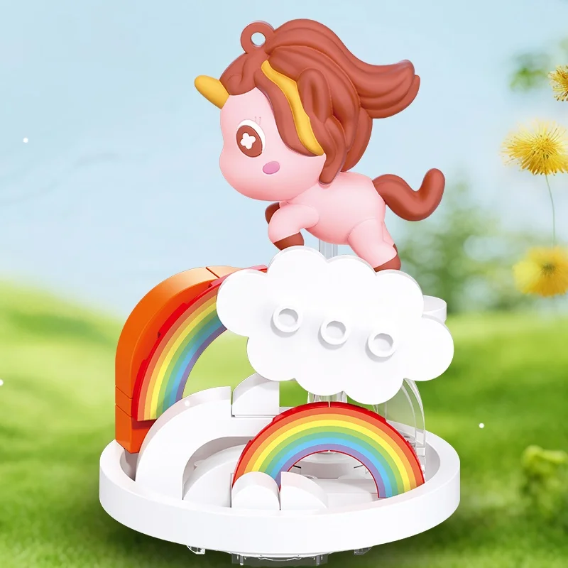 

Милый пони в сборе, строительные блоки, игрушечная модель, серия Dreamland, подвеска с единорогом, настольная коллекция, орнамент, подарок на день рождения
