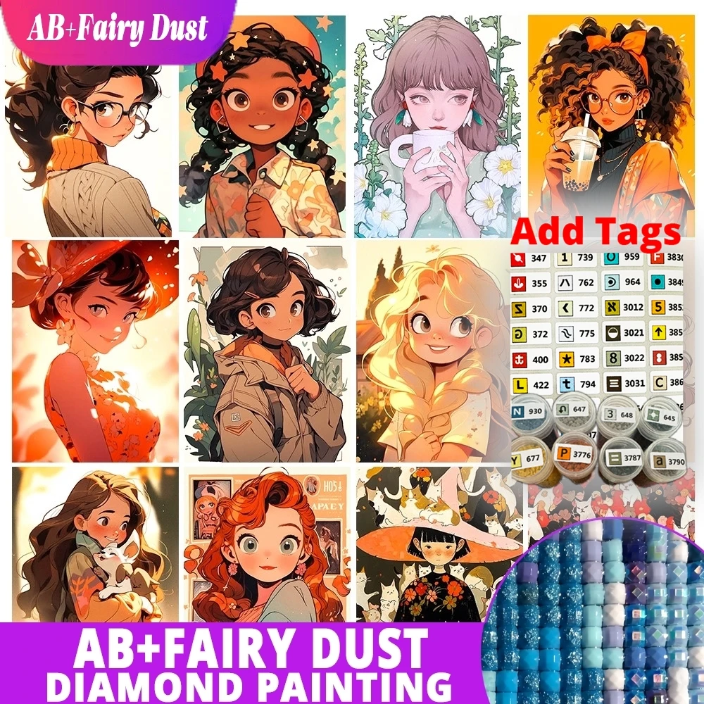 

Fairy Dust AB Comes with DMC stickers 5D DIY Diamond Painting Cartoon Girl Picture Mosaic Embroidery Art Cross-stitch Set Rhines