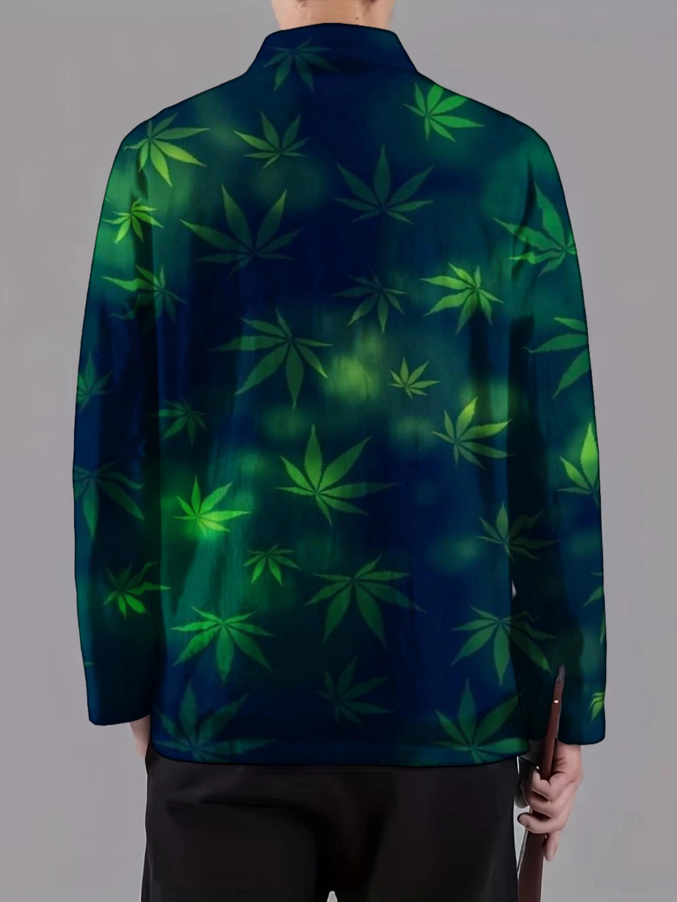 Men Mandarin Collar Frog Button Jacket Leaf Floral Skull Flame Art Print Traditional Outerwear