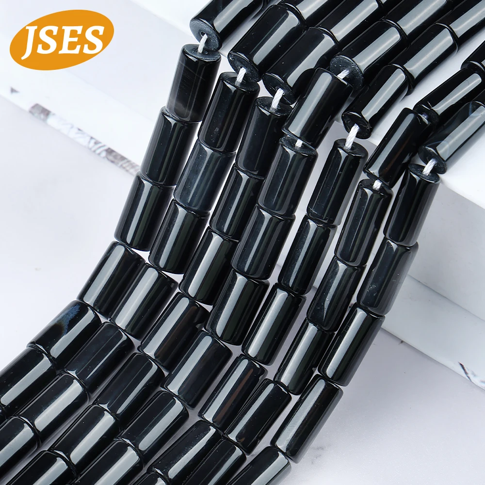 

JSES Natural Black Agate Onyx Beads Tubular Shape for Jewelry Making 7-8*12-14mm Bracelets Necklace Stone Beads DIY Accessories