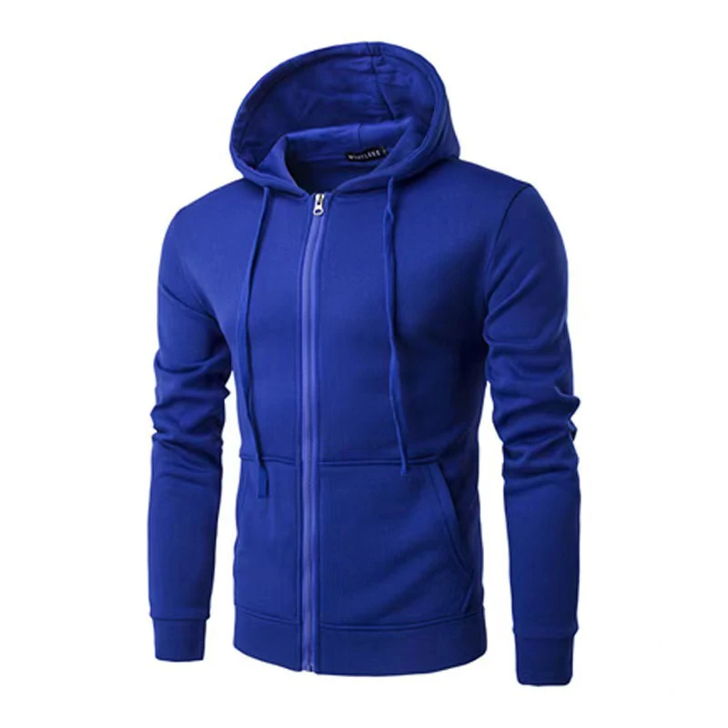 Urban Fashion Solid Color Fleece Hooded Sweatshirt for Men in Autumn Winter Loose Comfortable Zipper Sports Sweatshirt