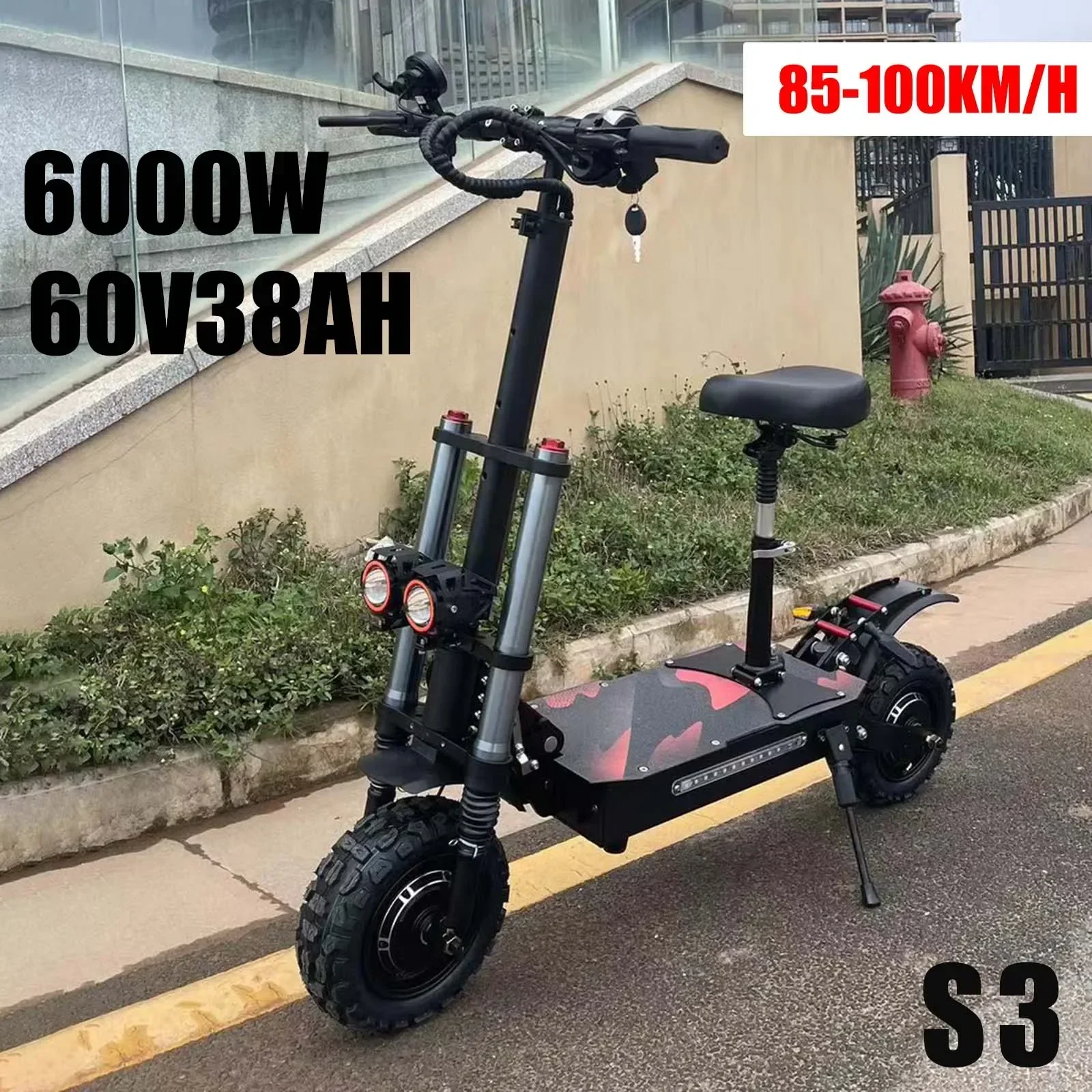 

Boyueda S3 6000 Вт 60 В 38 Ач электрический скутер двойной двигатель съемное сиденье гидравлическая амортизация 11 дюймов внедорожная шина скутер