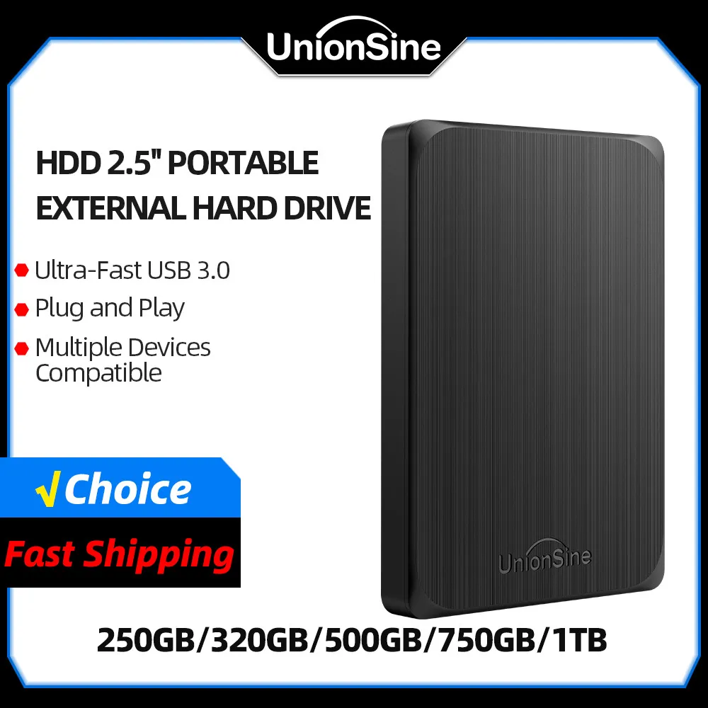 Внешний жесткий диск UnionSine, 2,5 дюйма, HDD 320 ГБ/500 Гб/1 ТБ, USB, внешний жесткий диск, совместимый с настольным ПК/ноутбуком/MacBook