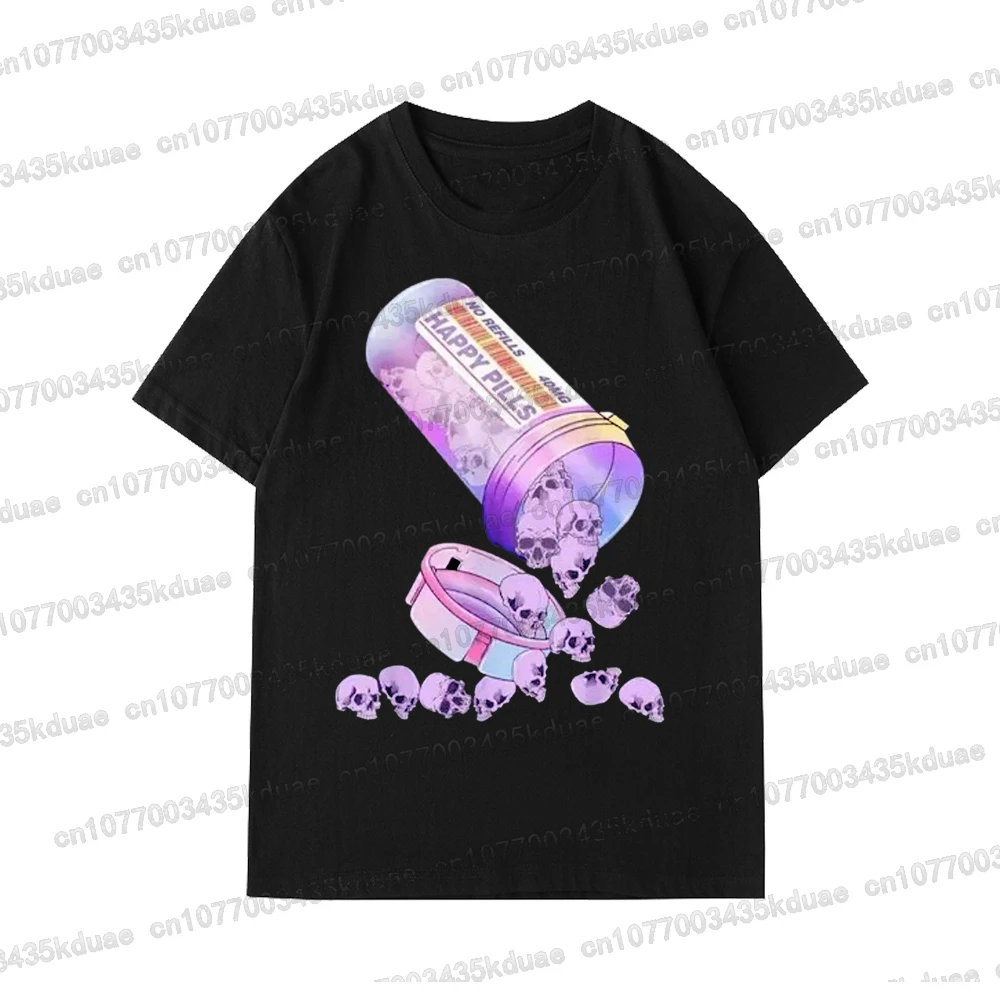 

Happy Pill Candy Gothic Kawaii Yandere Skeleton Otaku T-Shirt Summer Cotton Casual Men Clothing Hip Hop Streetwear Men's T-shir