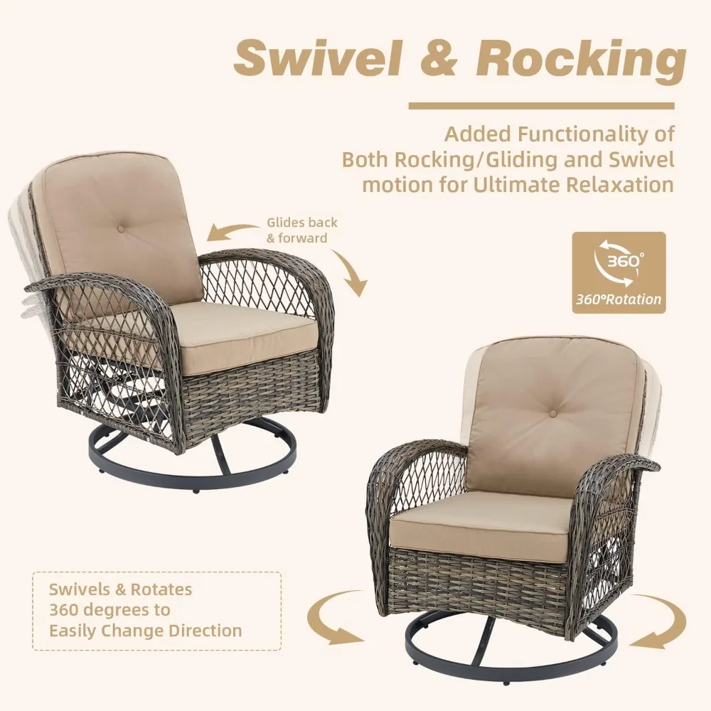 

5 Pieces Outdoor Swivel Rocker Patio Chairs, 360 Degree Rocking Patio Conversation Set with Thickened Cushions