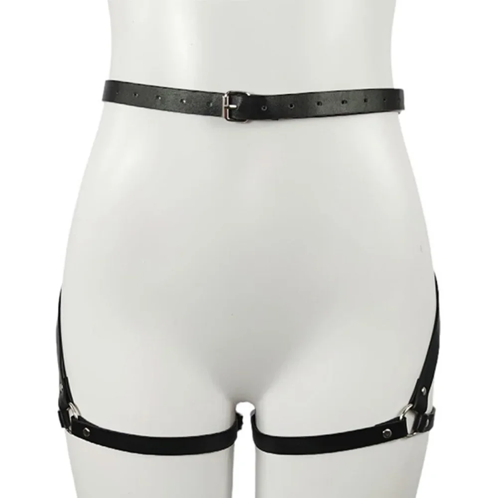 Arnés de cuero Sexy para glúteos, cinturón, Bondage corporal, lencería para mujer, tirantes, liguero hasta el muslo, fetiche gótico, ropa Rave