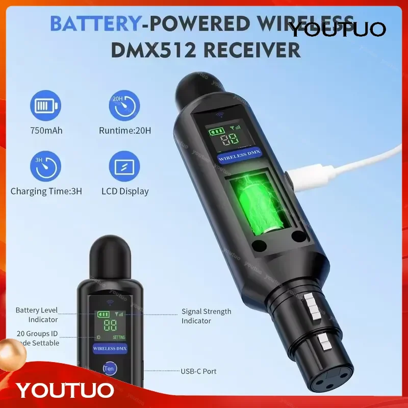 6pcs Protective Storage Case with Built-in 750mAh Battery Receiver and Wireless DMX512 Transmitter for LED Stage Lighting