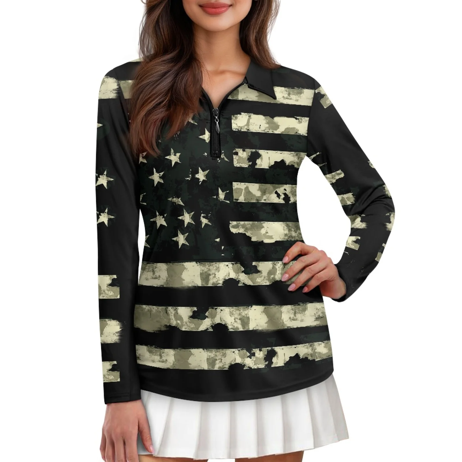 PENSTROLL Distressed USA Flag Womens Machine Washable Golf Apparel Clothes Soft Activewear for Gym