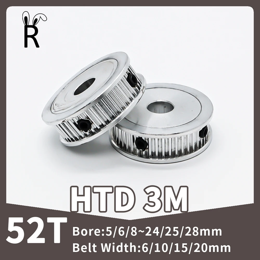 

52Teeth HTD 3M 52T Belt Pulley Pulley Wheel Bore5/6/8~24/25/28mm 3M Belt Width 10/15/20mm Synchronous Pulley HTD3M Timing Pulley