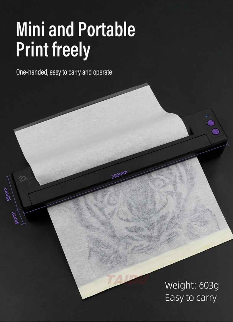 TAIDU P19 Tattoo Printer Portable Thermal Stencil Printer Bluetooth Printing Tattoo Printer Stencil Tattoo Equipment